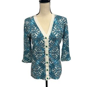 Peck & Peck Weekend Blue V-Neck Cardigan Size Medium Square Buttons